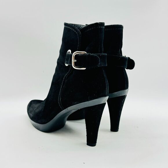 Stuart Weitzman Boots Womens 6 Black Suede Ankle Bootie Heeled Buckle Shoes - Picture 4 of 11